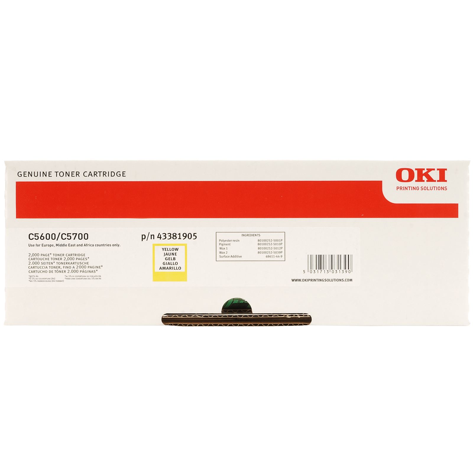 Toner Laser Oki Okipage C5600/5700 - Amarelo - (43381905)