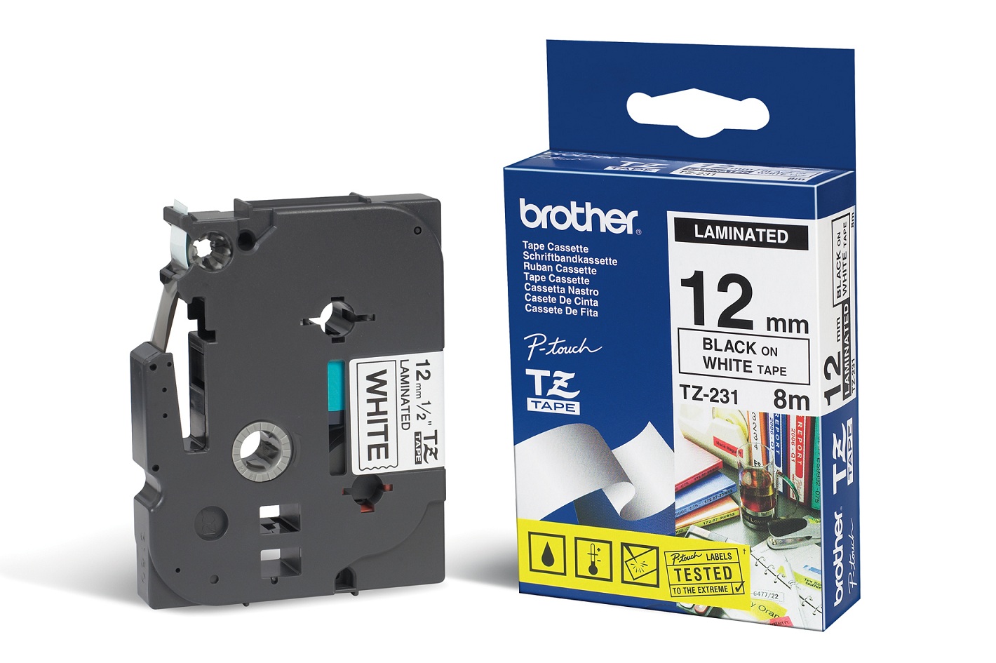 Fita Brother P-Touch Branco/Preto 12 mm x 8 m