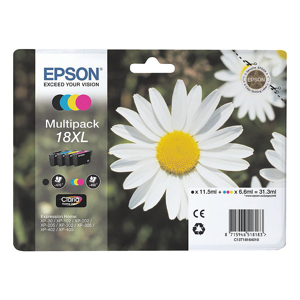Kit de 4 Epson Expression Home XP-30/102/202-Alta Capa.-18XL